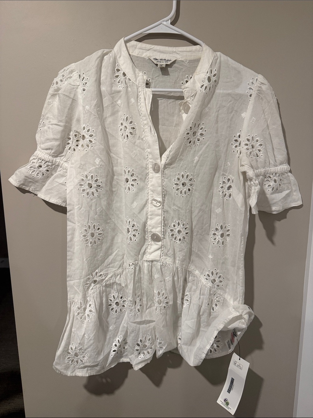 Miss Selfridge White Eyelet Peplum Button Front Blouse